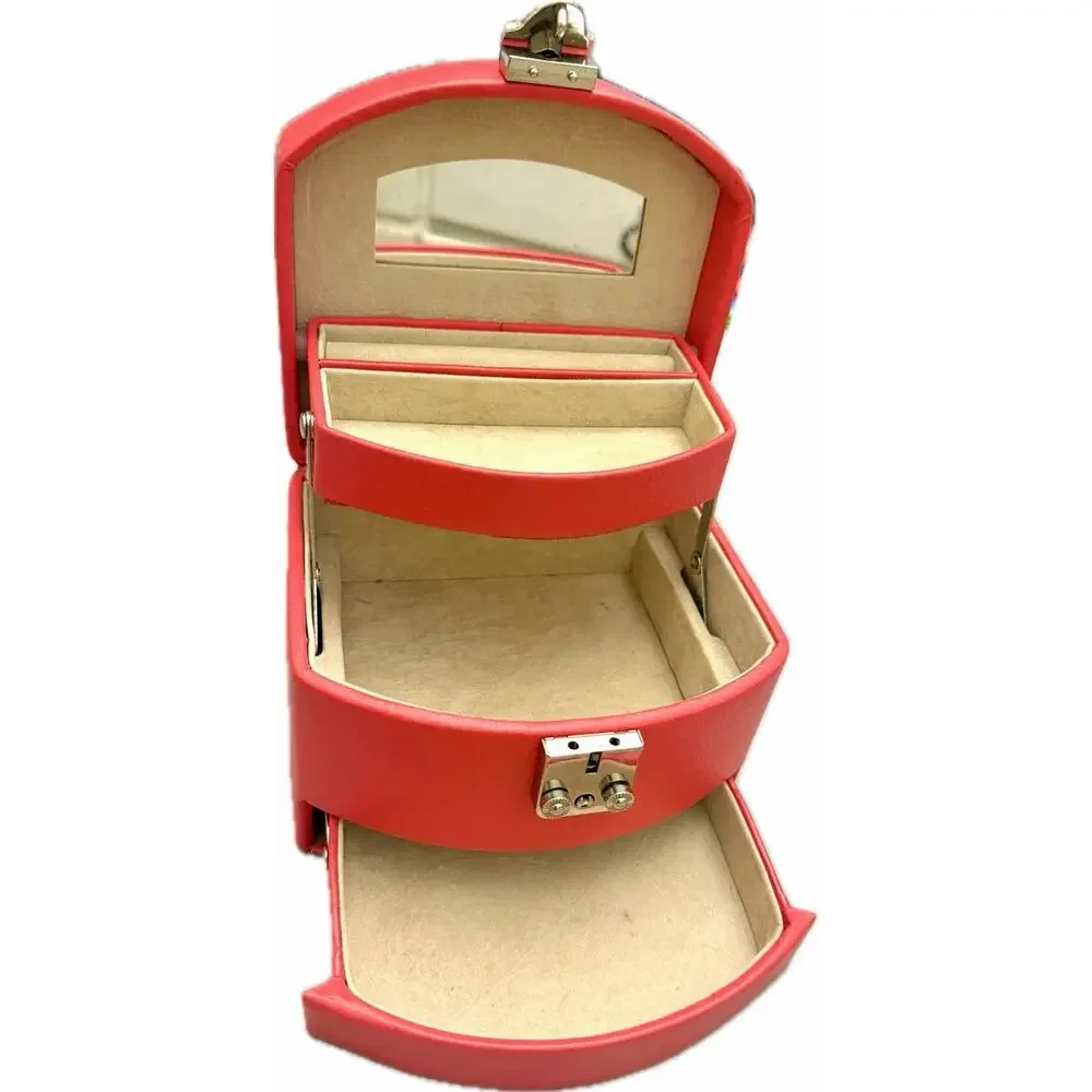 Morelle & Co. Laura Red Leather 3-Tier Jewelry Box With Mirror